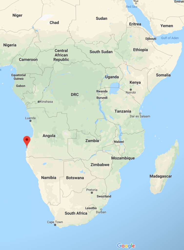 Our Journey begins in Namibe, Angola. Image Courtesy of Googlemaps.